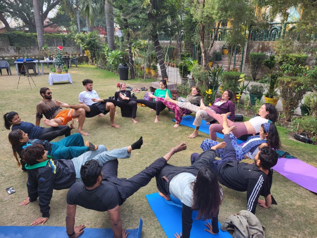 evening group yoga session